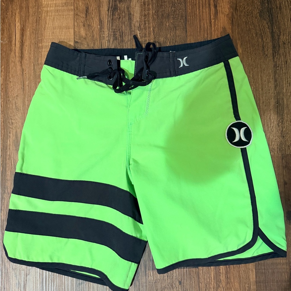 Hurley Boys Neon Green and Black Swim Trunks
